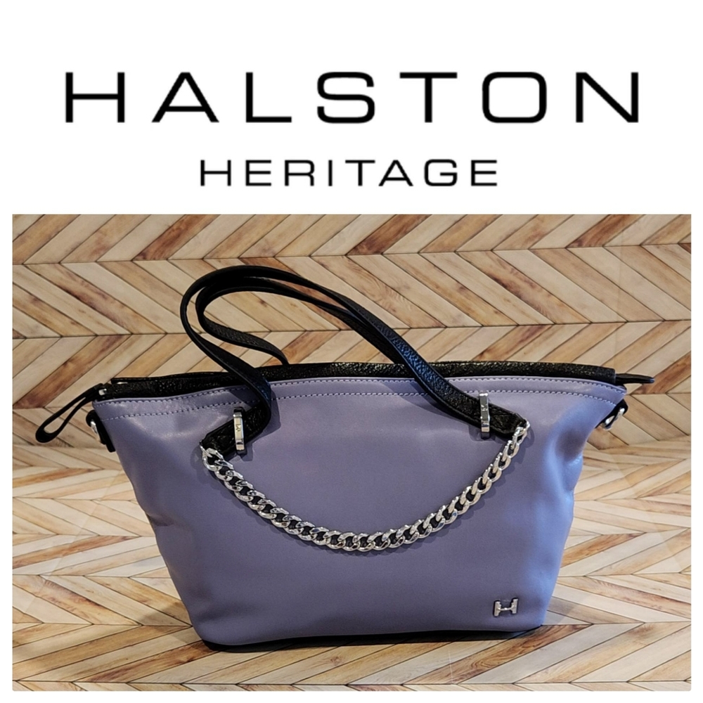 Halston Heritage Leather Lavendar Tan Bag